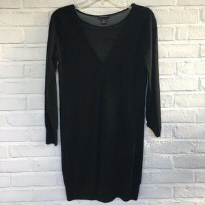 Club Monaco Black Sweater Sheer V Neck Dress